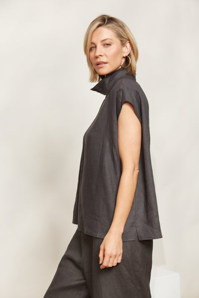 Eb & Ive - Halcyon Button Top Linen - Oyster