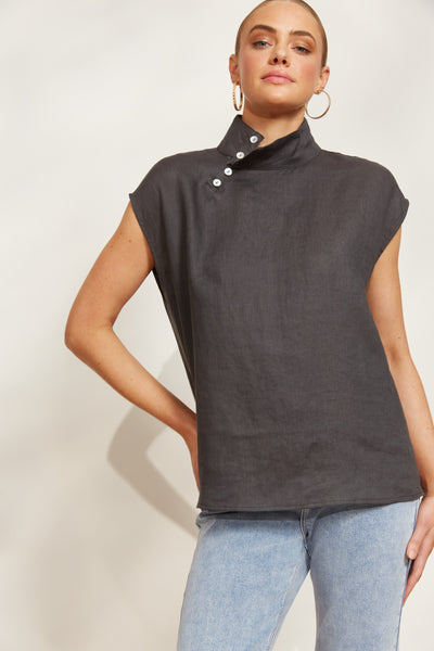 Eb & Ive - Halycon Button Top Linen - Oyster