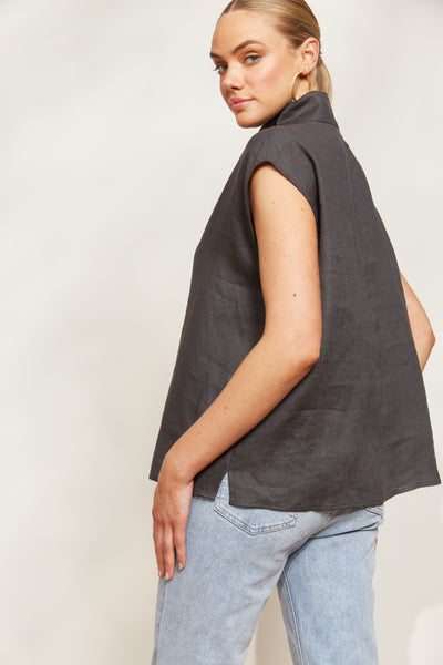 Eb & Ive - Halcyon Button Top Linen - Oyster