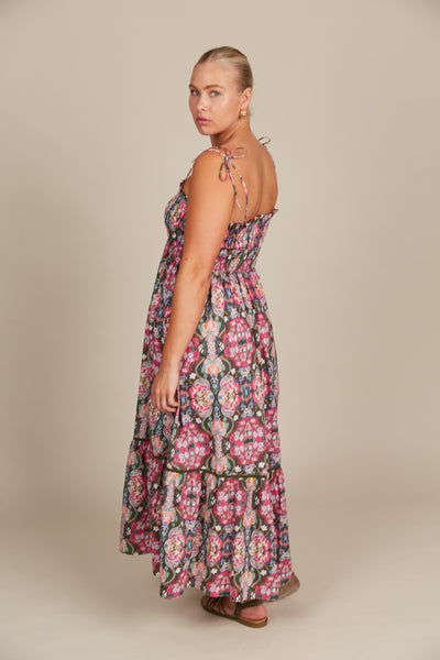 Isle of Mine - Remi Shirred Maxi Dress - Olive Fleuron