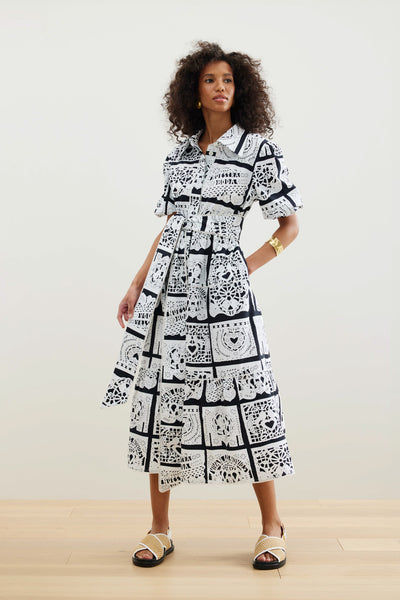 Binny - CASAMIENTO - Flags Black/White - Cotton Shirt Dress