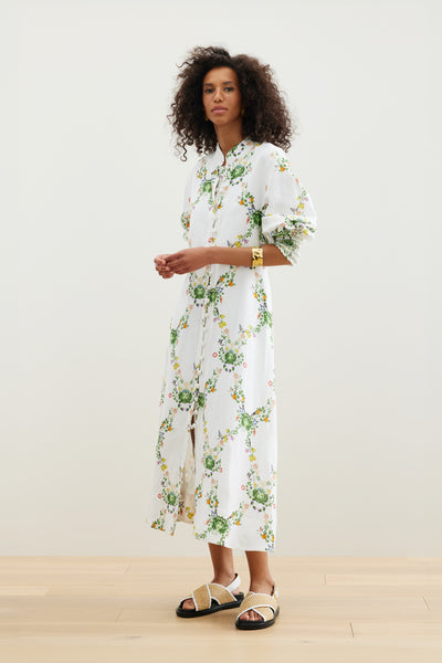 Binny - THE MARKET GARDENERS - White Floral - Linen Viscose midi dress