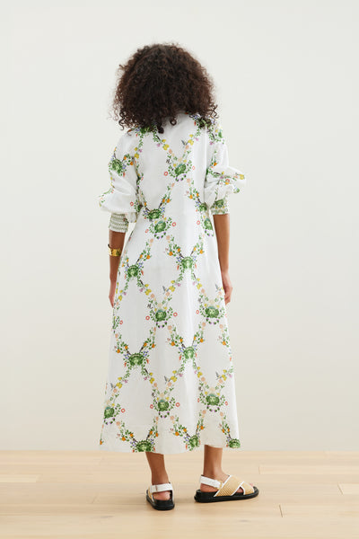 Binny - THE MARKET GARDENERS - White Floral - Linen Viscose midi dress