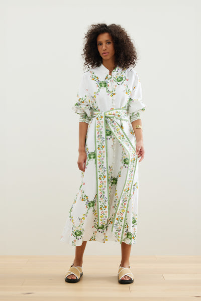 Binny - THE MARKET GARDENERS - White Floral - Linen Viscose midi dress