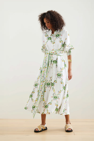 Binny - THE MARKET GARDENERS - White Floral - Linen Viscose midi dress