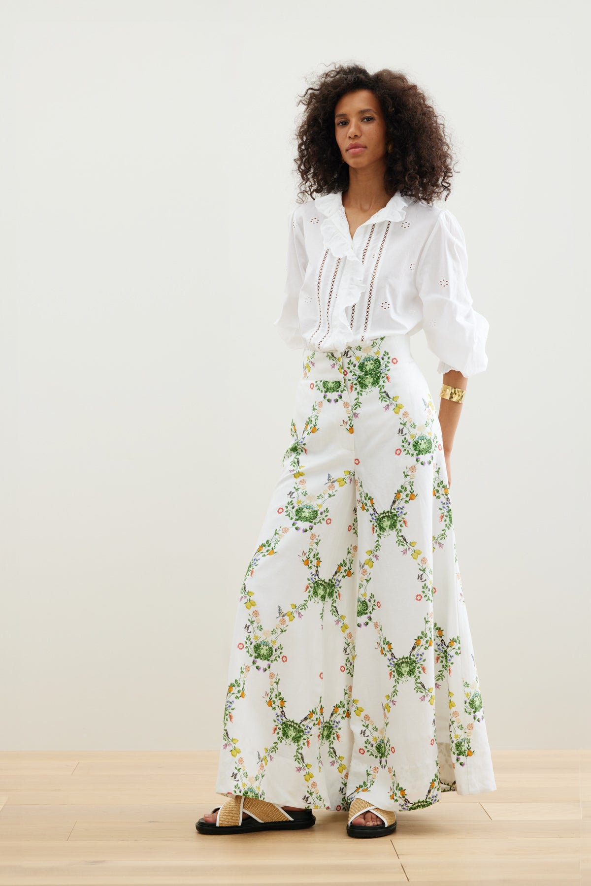 Binny - FRIDA KAHLO'S GARDEN - Linen Viscose Pant - White Floral FINAL SALE