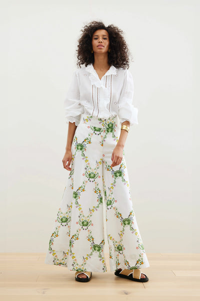 Binny - FRIDA KAHLO'S GARDEN - Linen Viscose Pant - White Floral FINAL SALE