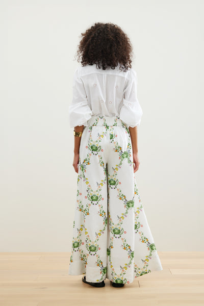 Binny - FRIDA KAHLO'S GARDEN - Linen Viscose Pant - White Floral FINAL SALE