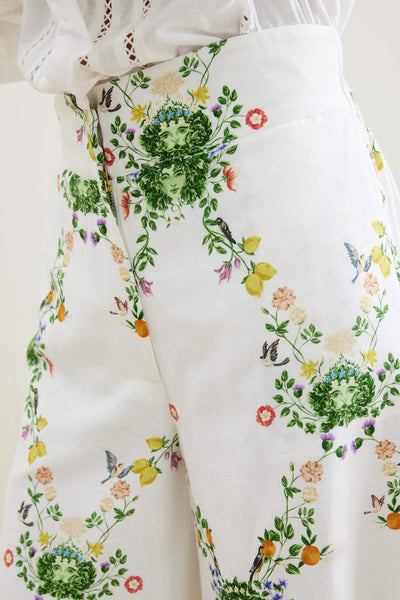 Binny - FRIDA KAHLO'S GARDEN - Linen Viscose Pant - White Floral FINAL SALE