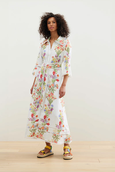 Binny - FLOATING GARDENS OF XOCHIMILCO - Multi Floral - Linen Viscose Midi Dress