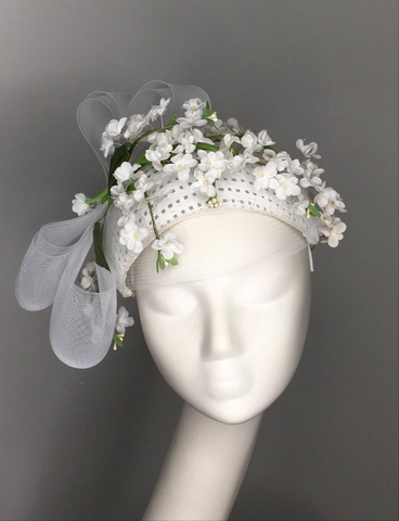 Melanie Ferrero - White Weave Bandeau with Green Flowers