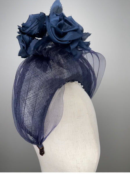 Melanie Ferrero - Navy Sinamay Halo with Silk Flowers