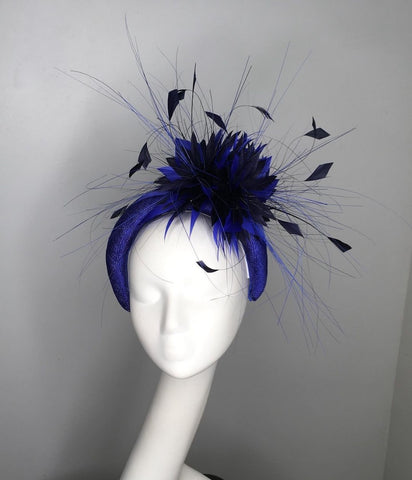 Melanie Ferrero - Electric Blue Headband with Blue Flower Black Feather