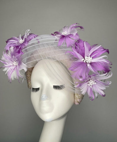Melanie Ferrero - Mauve Feather Flower Headband