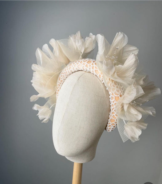 Melanie Ferrero - Cream Silk Flowers on Lace headband