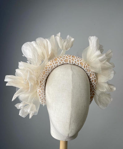 Melanie Ferrero - Cream Silk Flowers on Lace headband