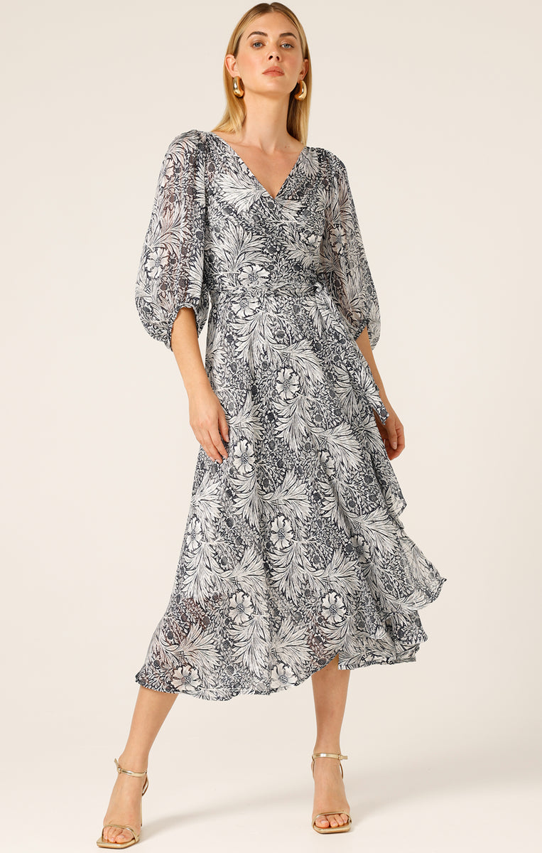 Sacha Drake - Florentine Wrap Dress - Navy White Floral – Tea Lily