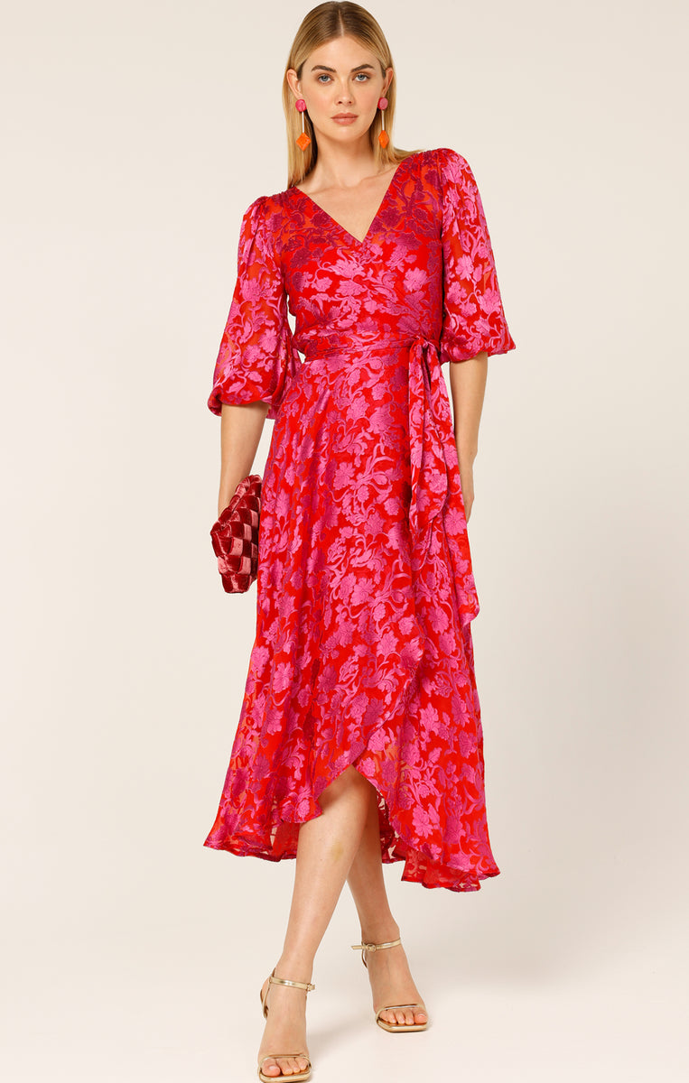 Sacha Drake - Lily Fire Wrap Dress - Pink Red Floral – Tea Lily